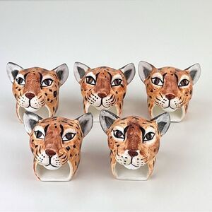 Set of 5 Fine Bone China Leopard Heads Napkins Holders Made in Philippines